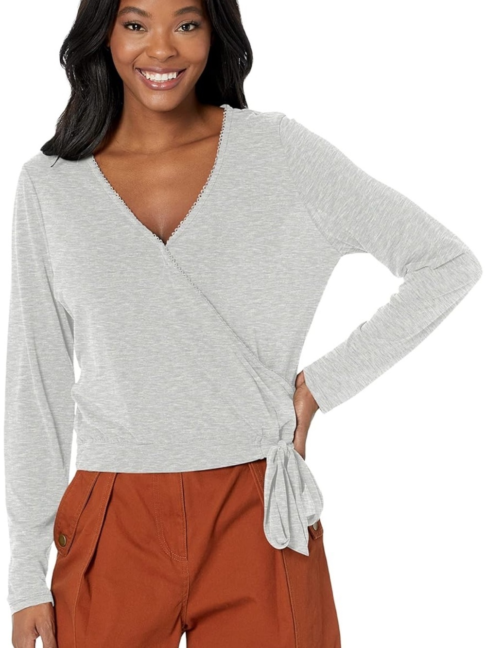 Lucky Brand Light Gray Wrap Tie Long-Sleeve Top​​